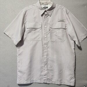 Habit Shirt Mens Medium White Check Short Sleeve Fishing‎ Solar-Factor UPF 40